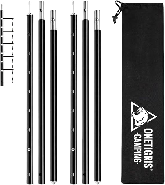 ONETIGRIS Upgraded Tent Poles Set of 2, Adjustable Aluminum Tarp Poles