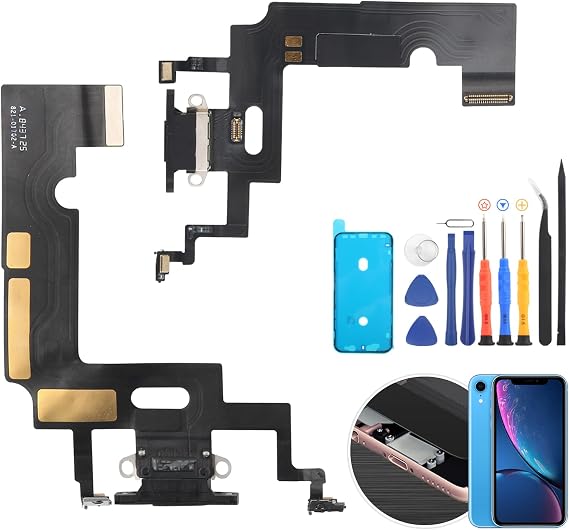 Dock Connector for iPhone XR Charging Port Flex Cable Replacement for iPhone XR 1984, A2105, A2106, A2108 USB Charger Dock Board Connector with Tools(Black)