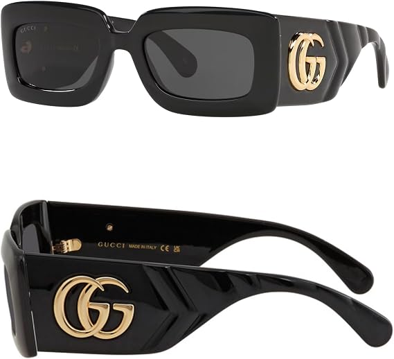 Gucci GG0811S GG Running Logo Rectangular -Shaped Non-Polarized Sunglasses for Women Includes Luxury Eyewear Kit Black Frame with Grey Lens