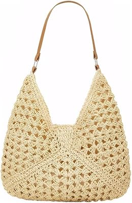Straw Woven Hobo Bags for Women - Beach Travel Daily Use Shoulder Bag Handmade Tote Bag