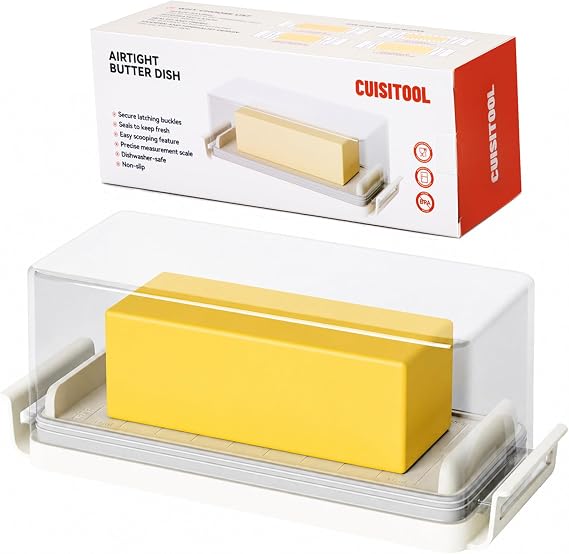 Butter Dish with Lid for Countertop and Refrigerator Door Shelf, Airtight