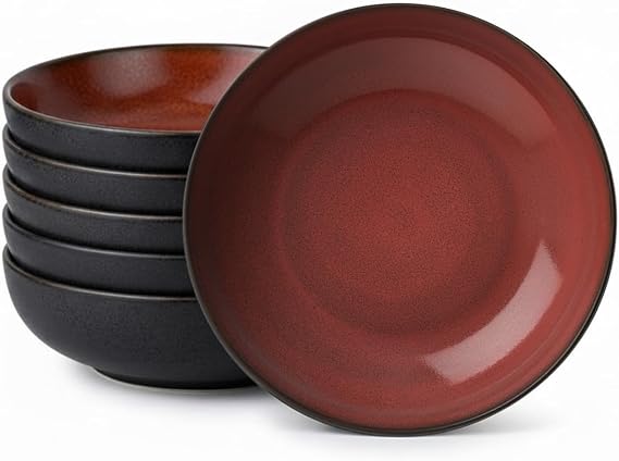 Rustic Deep Round Coupe Plate - Crimson (D9 Inch X H2 Inch | 30 oz, 6, Count)