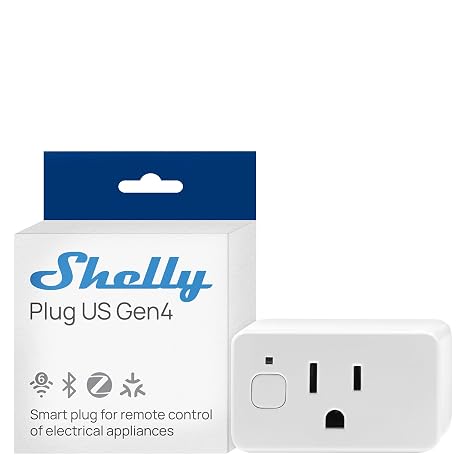 Shelly Smart Plug UL, WiFi, Bluetooth, Zigbee, Matter Outlet with Power Metering, Works with HomeKit, Google Home, Alexa, Home Assistant, Smart Socket, Easy Setup, Remote Control, Plug US Gen4 White