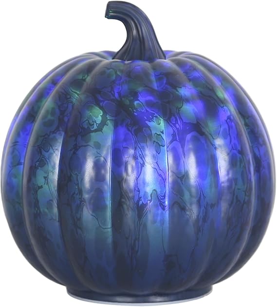 Glowing Glass Pumpkin Lights, Lighted Glass Pumpkin with Timer, Battery Operated Led Pumpkin Light, for Outdoor and Indoor Tabletop Decorating (Blue-B)