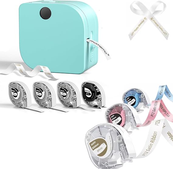 Phomemo Label Maker Machine with 7 Tapes, P12 Bluetooth Small Label Makers Ribbon Printer Machine Thermal Transfer Labeler with Multiple Templates for School Name Tags Clothes Gift Wrapping Home