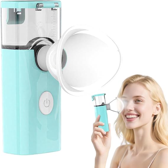 2-in-1 Nano Face & Eye Mister, USB Rechargeable Cool Mist Sprayer for Eyelash Extensions, Makeup Setting & Skin Hydration Portable Handheld with Visual Water Tank-Blue