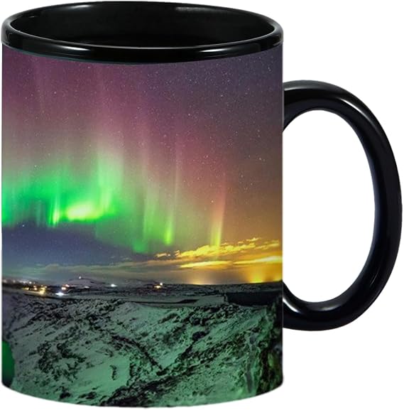 Ember Mug, Northern Lights Design Cool Coffee Tea Magic Color Change Cup, Ceramic Heat Sensitive Color Changing Cup, Sublimation Mugs for Boys Girls Men Women (D)