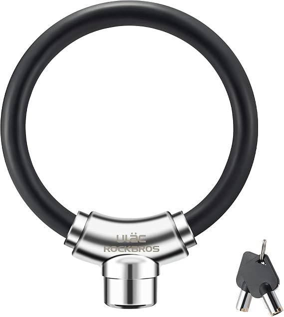 ROCKBROS Anti-Theft Bike Cable Lock, Black, Portable, Key Lock, Rustproof