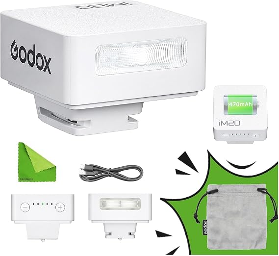 GODOX iM20 Mini Flash for Camera w/Built-in Battery,Conpact & Portable GN10/470 mAh USB-C Charging & Hot Shoe Compatible with Sony zve10,zv1,a7iii/Ricoh gr3,gr3x/Fujifilm f1,NOT for ZV-1F(White)
