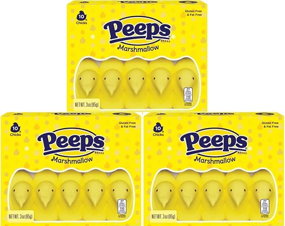 HUBZ PEEPS Easter Marshmallow Chicks, Variety Pack, 10 Count (Assorted Flavors & Colors) (3 count, Yellow Chicks Marshmallow)
