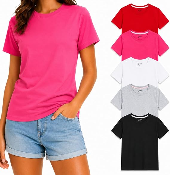 Brix Girls Short Sleeve T-Shirts 5 Pack Soft Cotton Tees, Breathable Everyday Tops, Tagless Comfort.