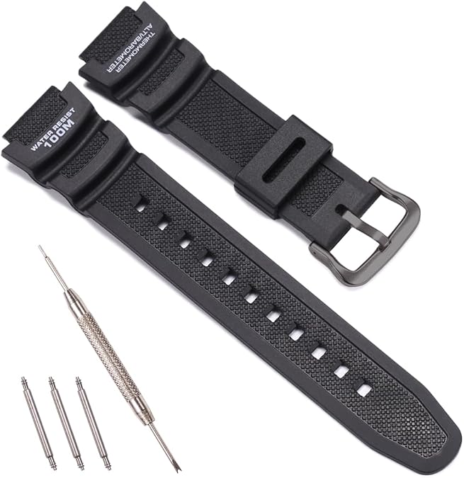 Resin Watch Band Compatible with Casio SGW 300 400 500 AE 1000 1200 Men's Waterproof Sport Rubber Replacement Strap 18mm Bracelet