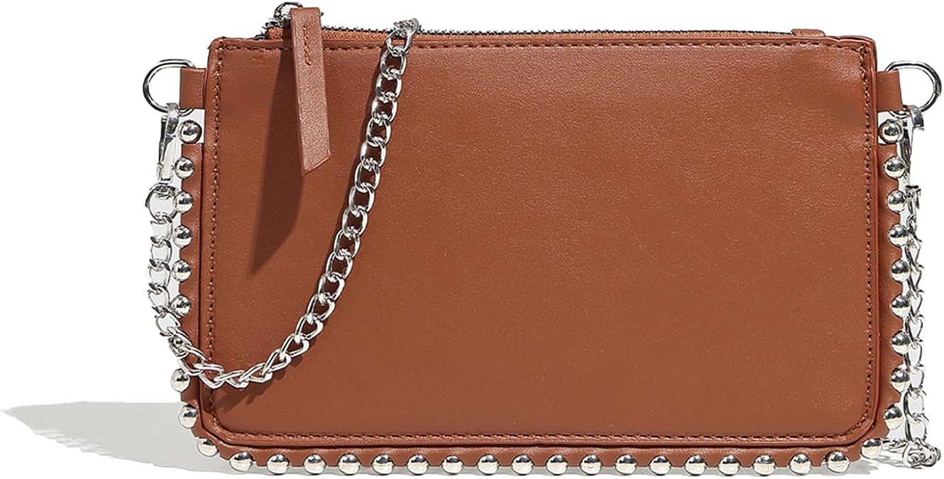 Leopard Print Crossbody Bags for Women Full Zipper Vintage Studded Purse Fashion Evening Clutch for Party Travel
