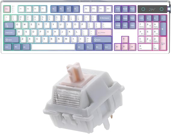 EPOMAKER TH108 PRO Full Size Mechanical Keyboard with Screen & Knob+Cream Marble 47gf Gaming Keyboard Switches