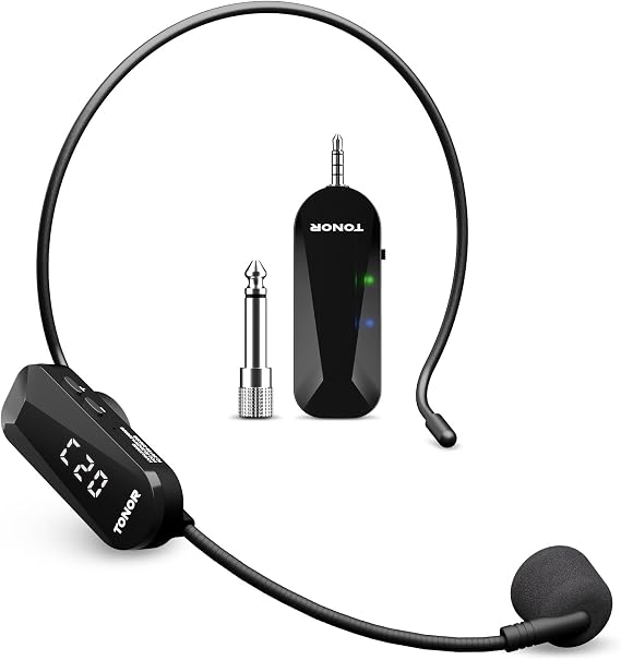 TONOR Wireless Headset Microphone, 2 in 1 UHF Microfono Headset System