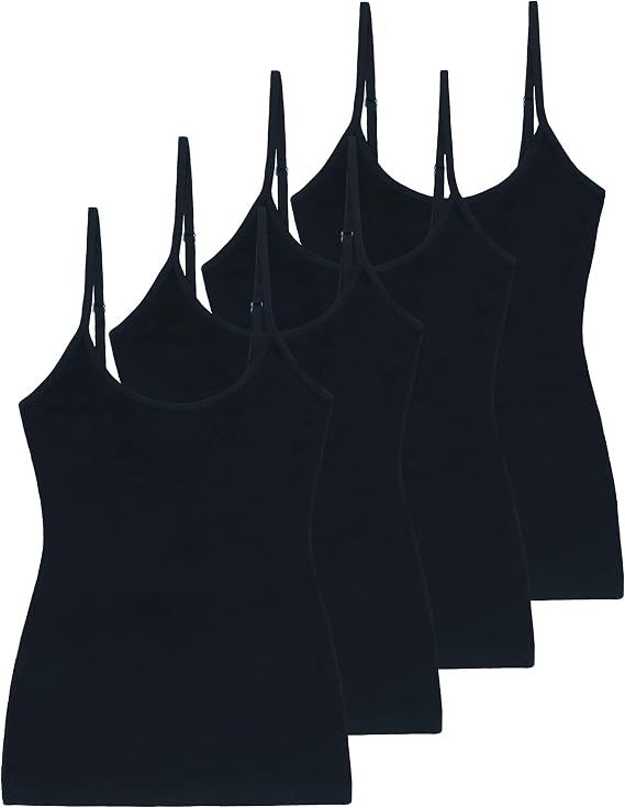 Comfneat Women's 4-Pack Slim-Fit Camisoles Cotton Adjustable Spaghetti Strap Top Underwear