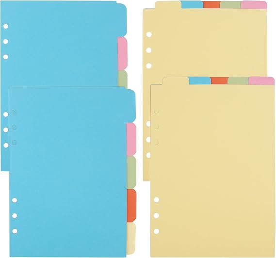 Framendino, 2 Sets A5 Vertical Tabs and Horizontal Paper Divider Index Page Tab Cards for 6-Holes Ring Binders Notebooks Travel Diary Journal Planner