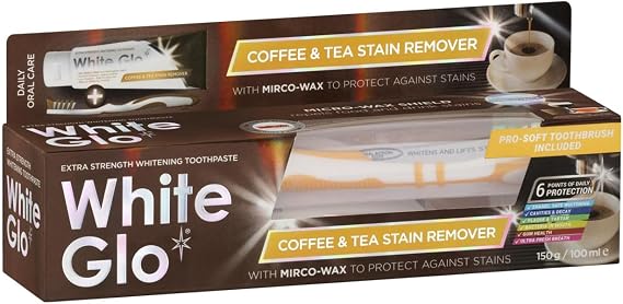 White Glo Coffee & Tea Drinkers Extra Strength Whitening Toothpaste, Revolutionary Micro Wax Protective Shield to Repel Future Stains, Micro-Polishing Particles Targets Yellowing on Teeth - 150g