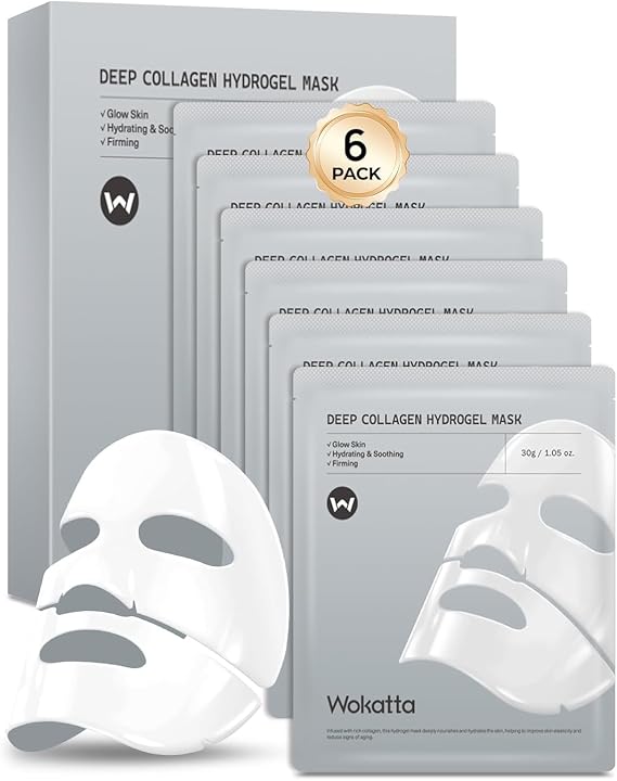6 Pcs Real Deep Collagen Hydrogel Face Mask, Korean Overnight Mask for Glass Glow Skin, Moisturising & Firming, Reduce Wrinkles & Improve Elasticity, Shrink Pores & Smooth Skin