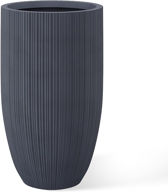 Kante Large Round Tapered Charcoal Concrete Planter 24" Tall, Outdoor