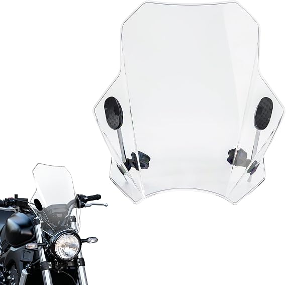Motorcycle Universal Windshield 16.7" Windscreen Deflector, Transparent | Compatible with Yamaha Harley Honda Kawasaki Suzuki BMW Vulcan Cruiser, Enhanced Wind Protection, 7/8" 1" 1 1/8" Handlebars