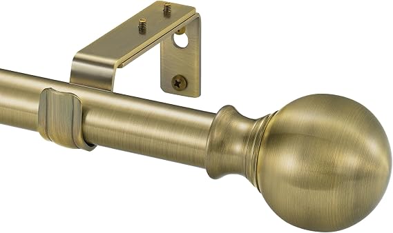 Window Curtain Rods 28 to 48 Inches, 1 Inch Diameter Adjustable Drapery Rod, Decorative Heavy Duty Curtains Rod with Fancy Round Finials for Living Room, Bedroom, Patio, Antique Bronze