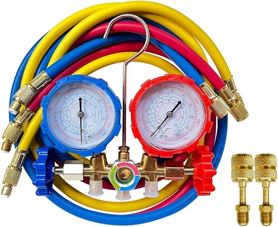 5FT AC Diagnostic Manifold Freon Gauge Set for R410A R404A R22 R134a R12 R22 R502, Refrigerant AC House Air Condition HVAC 60"
