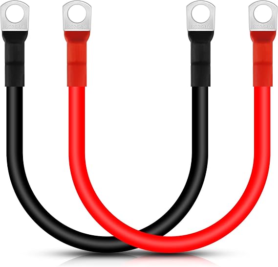 4AWG Battery Cable 4AWG Gauge Pure Copper 20'' Battery Inverter Cables with 3/8'' Lugs Both Ends Power Inverter Wire Set for Automotive Solar Marine Boat RV Car Motorcycle Red and Black