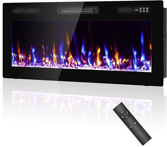 40" Ultra Thin Electric Fireplace Recessed Wall Mounted, Black