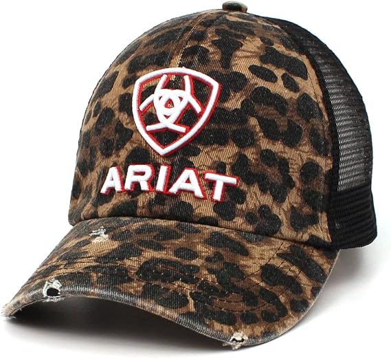 ARIAT Women's Black Leopard Ponytail Cap with Hook and Loop Closure