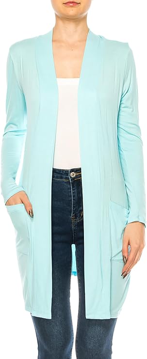 Women's Casual Open Front Basic Long Sleeves Side Pockets Solid Cardigan