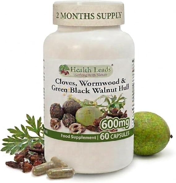 Health Leads Cloves, Wormwood & Black Walnut Hull 600mg | 60 Caps | Whole botanical powders (not extracts): 222mg Cloves, 205mg Wormwood, 173mg Walnut Hull.