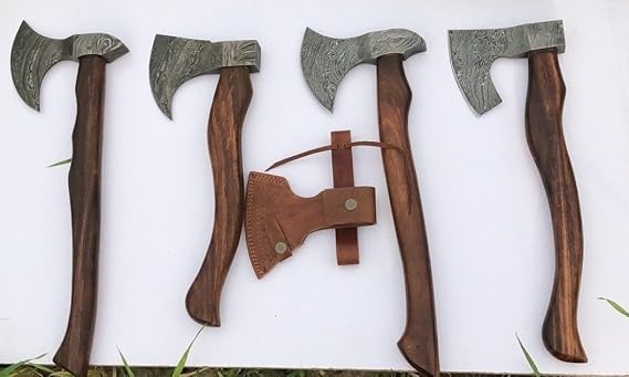 Custom Hand Forged Damascus Steel Axe 4 Hatchet Survival Axe Camping Axe - Bushcraft Axe - Wood Axe - Battle Axe - Damascus Steel Axe - Viking Axe with Sheath