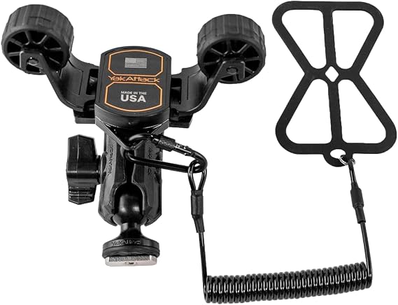YakAttack RotoGrip Phone Holder with 1" Screwball Track Mount | Adjustable Cell Phone Mount for Kayaks | Fits GearTrac & Track Systems | Secure Kayak Phone Holder for Fishing Made in USA