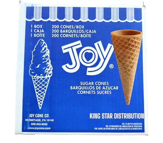 Generic Joy #310 sugar ice cream cone. 200 Ct. Sugar cones For Ice Cream. This cone is fresh, crispy, and crunchy, making it a great, tempting treat for customers! Sugar cones