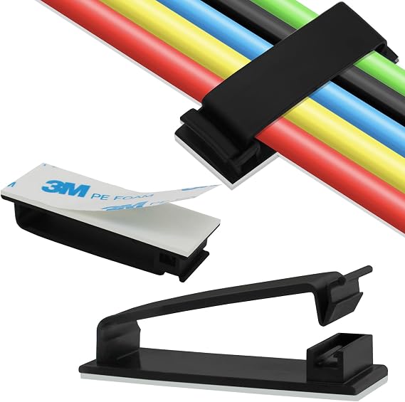 Cable Management Clips, Self Adhesive Cord Organizer Cord Holder, 10 PCS | Large Wire Clips Cord Holder for Under Desk Nightstand TV PC Ethernet Cables