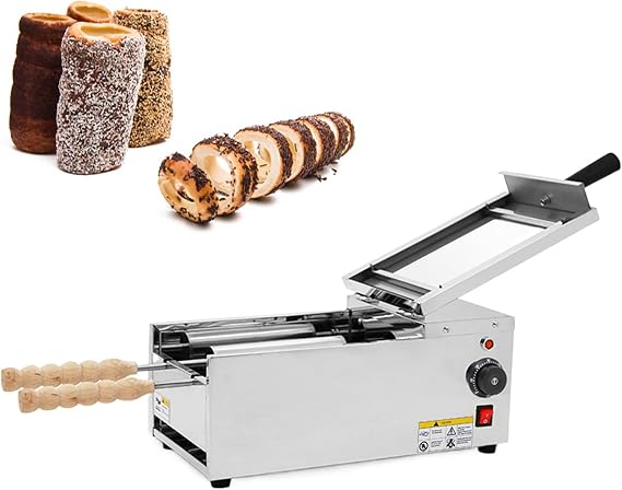 Commercial Electric Chimney Cake Oven with 2 Pcs Roller, Hungarian Cake Pop Roller Machine, Ice Cream Cone Grill Maker, for Restaurant Home Kitchen Snack Bar