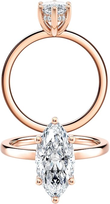 Diamond Wish IGI Certified 1 to 2 Carat Marquise Cut Lab Grown Diamond Hidden Ribbon Halo Engagement Ring for Women in 14k Gold (E-F, VS1-VS2, cttw) Anniversary Promise Ring Size 4 to 9