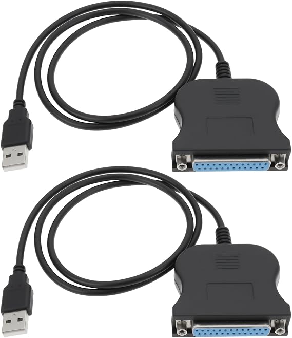 OTOTEC 2Pcs USB to 25PIN DB25 Parallel Printer Cable Adapter 80cm for Printer Computer Black