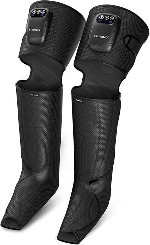 FIT KING Cordless Leg Massager Full Compression Boots for Foot & Calf, Air Massage for Circulation, Edema, Pain Relief & Recovery, Portable Rechargeable with No Hoses, Gift for Dad Mom