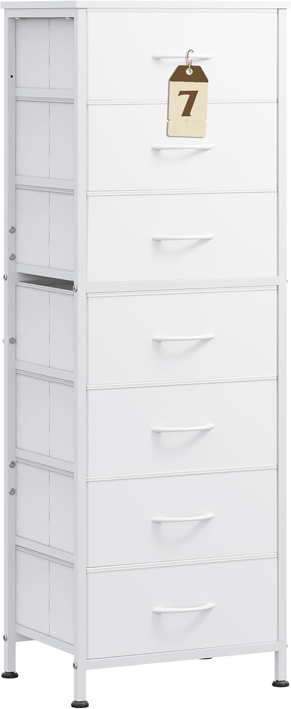 WLIVE Tall Dresser for Bedroom, 7 Drawer Dresser, White