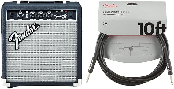 Fender Frontman 10G 10 Watt Guitar Amp with 6 Inch Speaker Bundle with 10 ft Instrument Cable