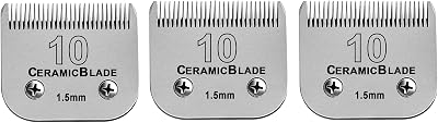 3 Pack Detachable Pet Dog Grooming Clipper Ceramic Blade Sets,Compatible with Andis Size 10 Cut Length 1161.5mm,Compatible with andisOster A5Wahl KM10 Series Clippers