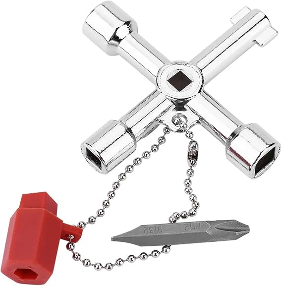 4 in 1 Universal Utilities Key 4 Way Multi-Functional Universal Cross Key with Bit Zinc Alloy Plumbers Electricians Tools
