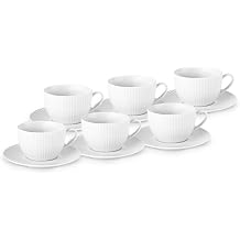 KARACA Seashell Tea Cup Set for 6 Person - 12 Piece Cups with Saucers - White Porcelain Teacup - Ideal Drinking Set for Adult Tea Parties (6.76 fl oz)