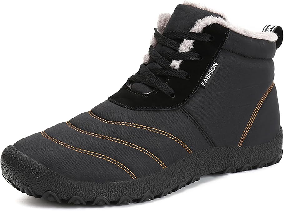 Helenbra Men's Winter Snow Boots,Hand Stitching Lace Up Outdoor Anti-Slip Waterproof Fur Lined Warm Sneakers Lightweight Flat Walking Shoe Casual Ankle Boots