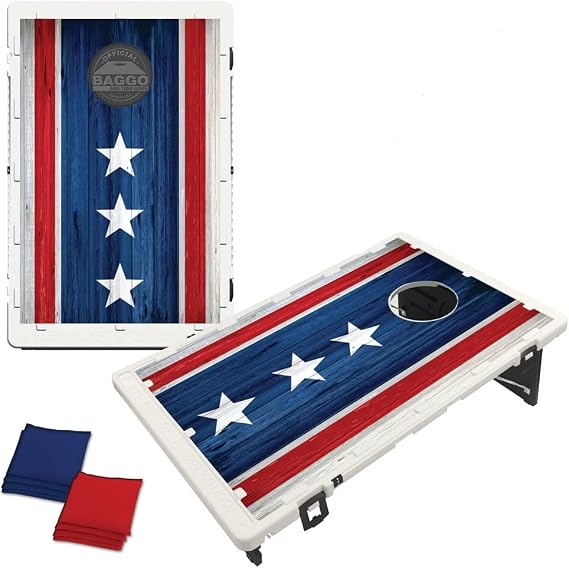 Baggo Cornhole Set 2x3 Portable Bean Bag Toss Game for Backyard Fun Flags USA