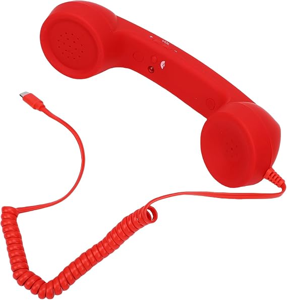 Yoidesu Retro Phone Handset, Type C Wired Telephone Handset with HiFi Speaker and Noise Cancelling Mic, for Conference Call iOS Phones Tablets Laptops (Red)