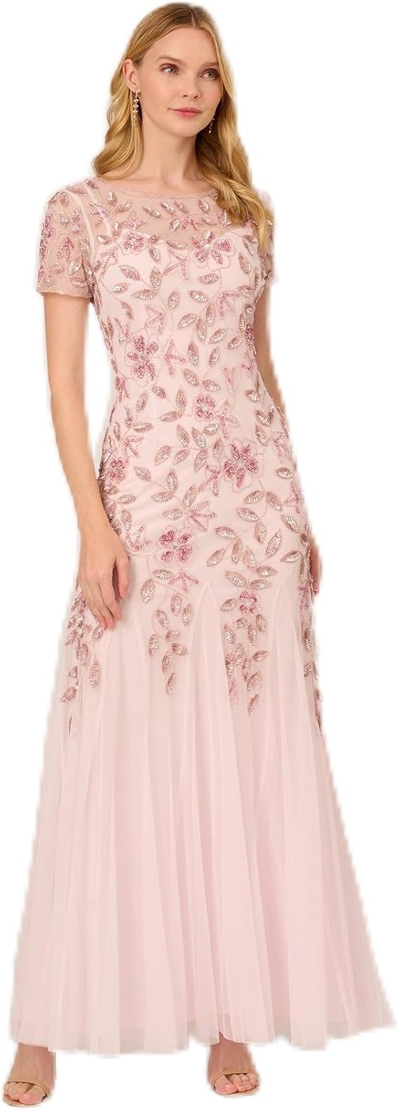 Adrianna Papell Womens Beaded Gown with Godets