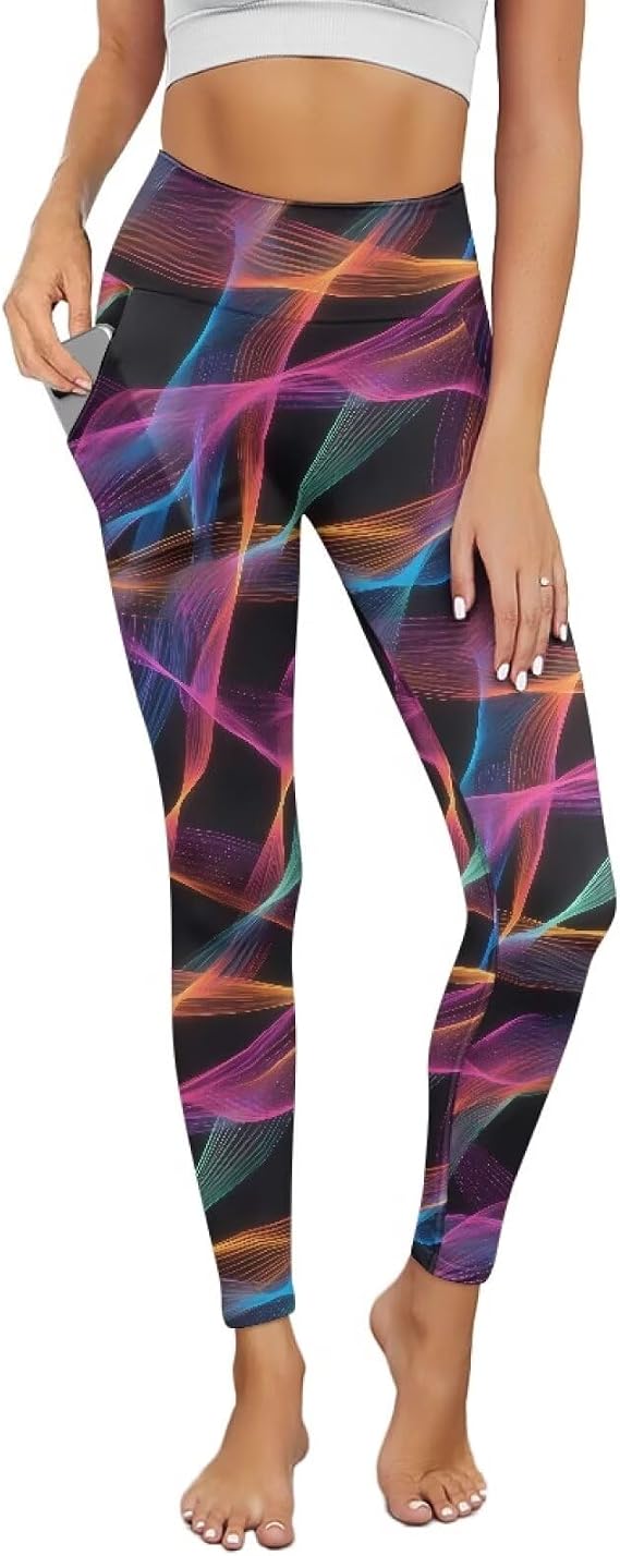 Spiral Women Yoga Leggings, Crocodile Print High Waisted Yoga Pants, Poinsettia Tummy Control Pants with 2 Pockets